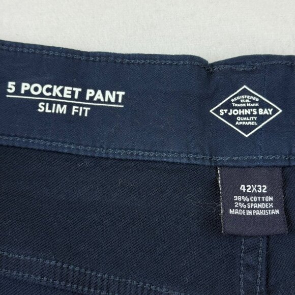 St. John's Bay Men's Slim Fit Tapered Stretch Navy Chino Pants Size 42x32 NWT - Picture 6 of 11